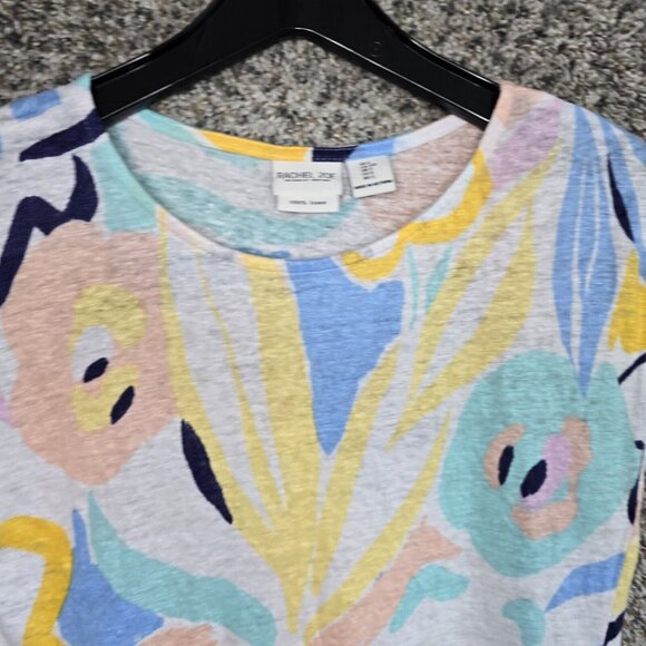 Rachel Zoe Top Womens Small Linen Blue Short Sleeve Scoop Neck Tee Casual - Picture 4 of 7